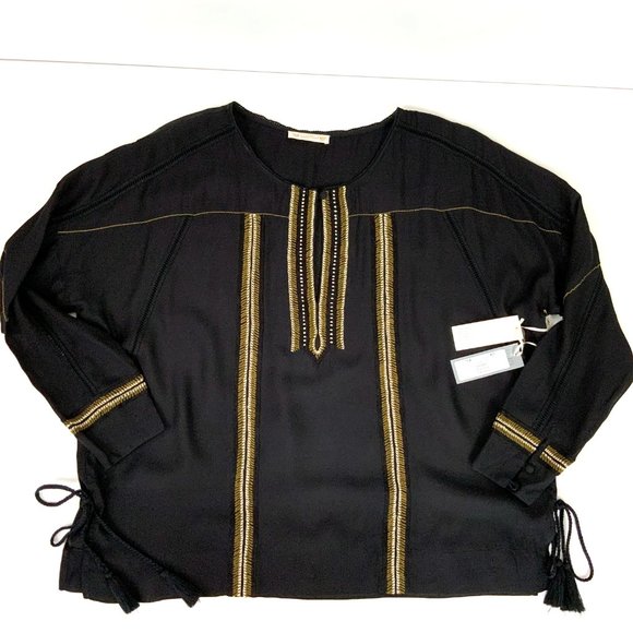 New Gold Hawk BOHO Black Long Sleeve Embroidered Blouse  Sz M - Picture 10 of 16